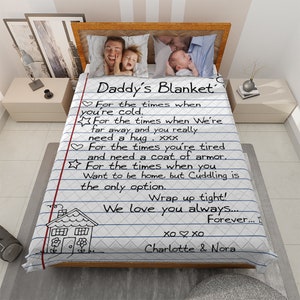 Juego de ropa de cama de edredón de escritura a mano de papá personalizado, manta de edredón de letras personalizada, regalos del día del padre, manta de edredón personalizada del día del padre