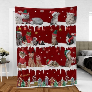 Niedliche Katzen mit Schnee gewebte Decke, Weihnachtskatzen-Wand-Haus-Dekor, Weihnachts-Danksagungs-Geschenke, Weihnachtsgeschenk für Katzenliebhaber