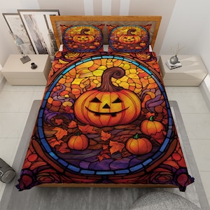 Vintage Pumpkin Halloween Bedding sets, Retro Pumpkin Jack-o'-lantern Autumn Fall Quilt Blanket,Halloween Decor, Halloween gifts for her