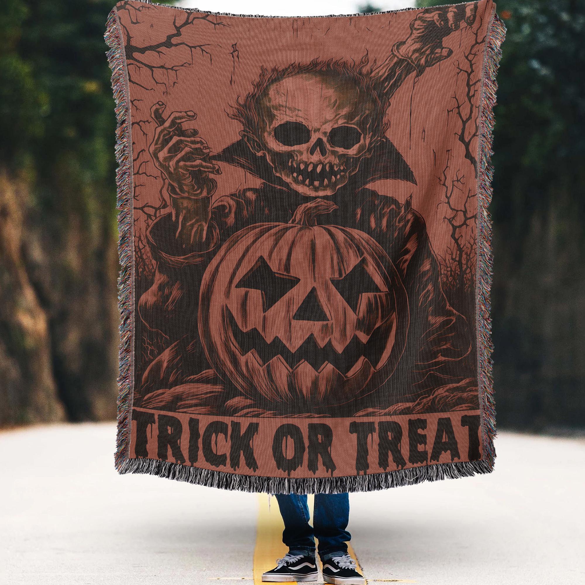 Vintage Halloween Woven Throw Blanket: Pumpkin Ghost Tapestry - Etsy