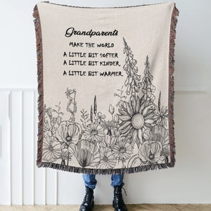 Floral Grandparents Christmas Woven Throw Blanket Blanket, Christmas gift for Grandma, Grandpa, Grandparents Make The World Softer Kinder