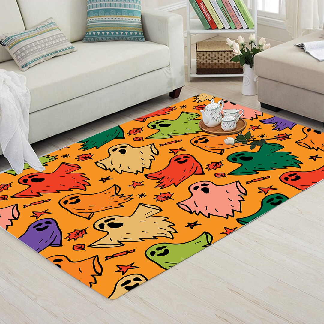 Retro Spooky Season Funny Ghost Rectangle Rug, Halloween Funny Ghost ...