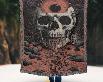 Vintage Sugar Skull Woven Blanket: Halloween Tapestry, Dark Academia Decor