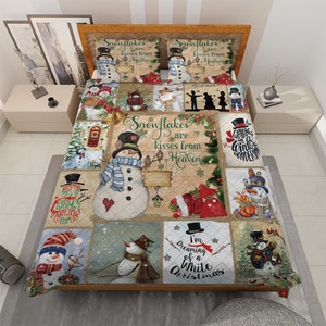 Retro Snowman Christmas Quilt Bedding Set: Holiday Home Decor