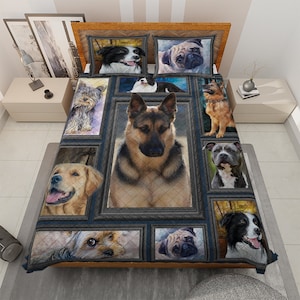 Ensemble de literie courtepointe multi-races de chiens, couverture de courtepointe pour chiens mignons, décoration de la maison de Noël, cadeau de Noël pour les amoureux des chiens