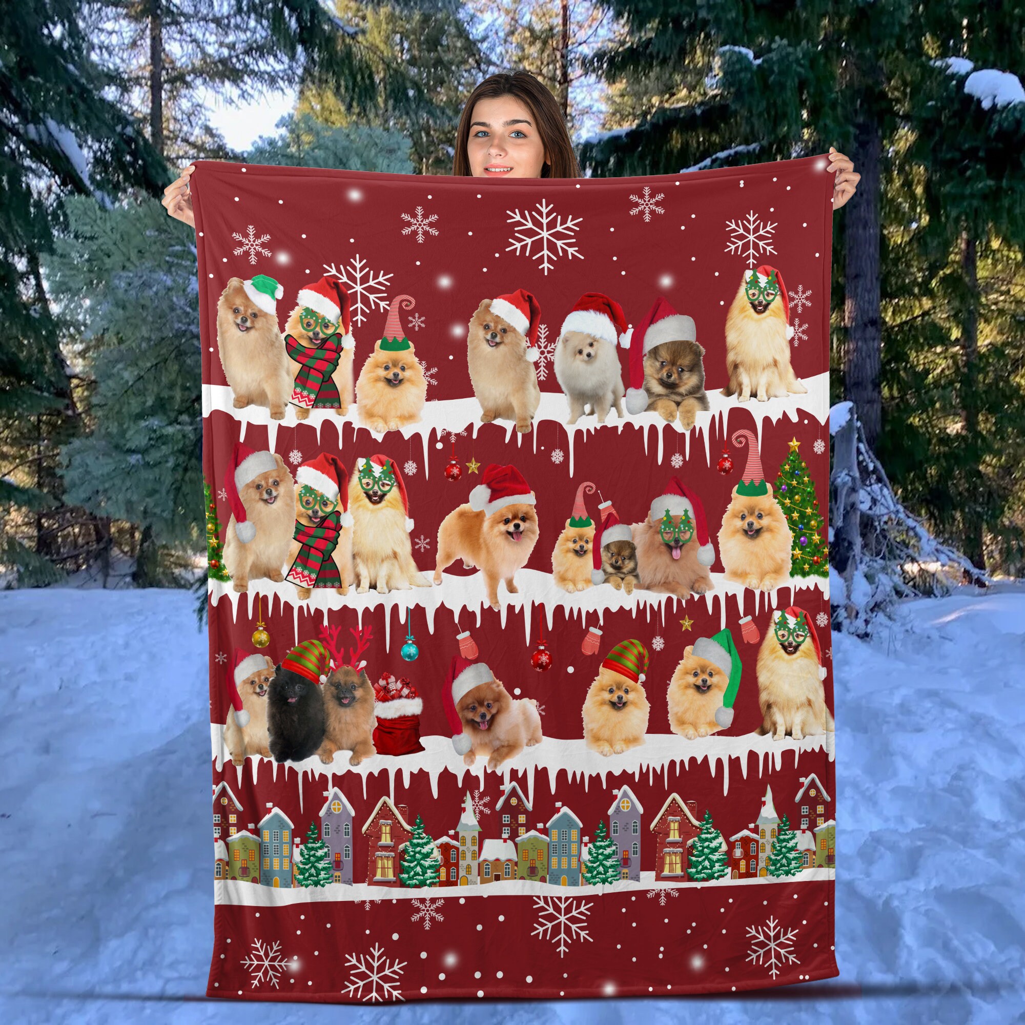 Pomeranian Dog Woven Throw Blanket, Cute Pomeranian  Dogs Wall House Decor, Christmas Thanksgiving Gifts, Christmas Gift for Dog lover