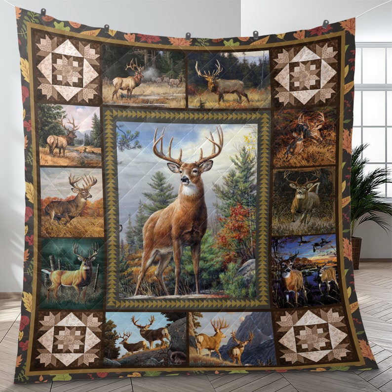 Retro Deer Hunting Quilt Bedding Set Deer Hunting Quilt Etsy