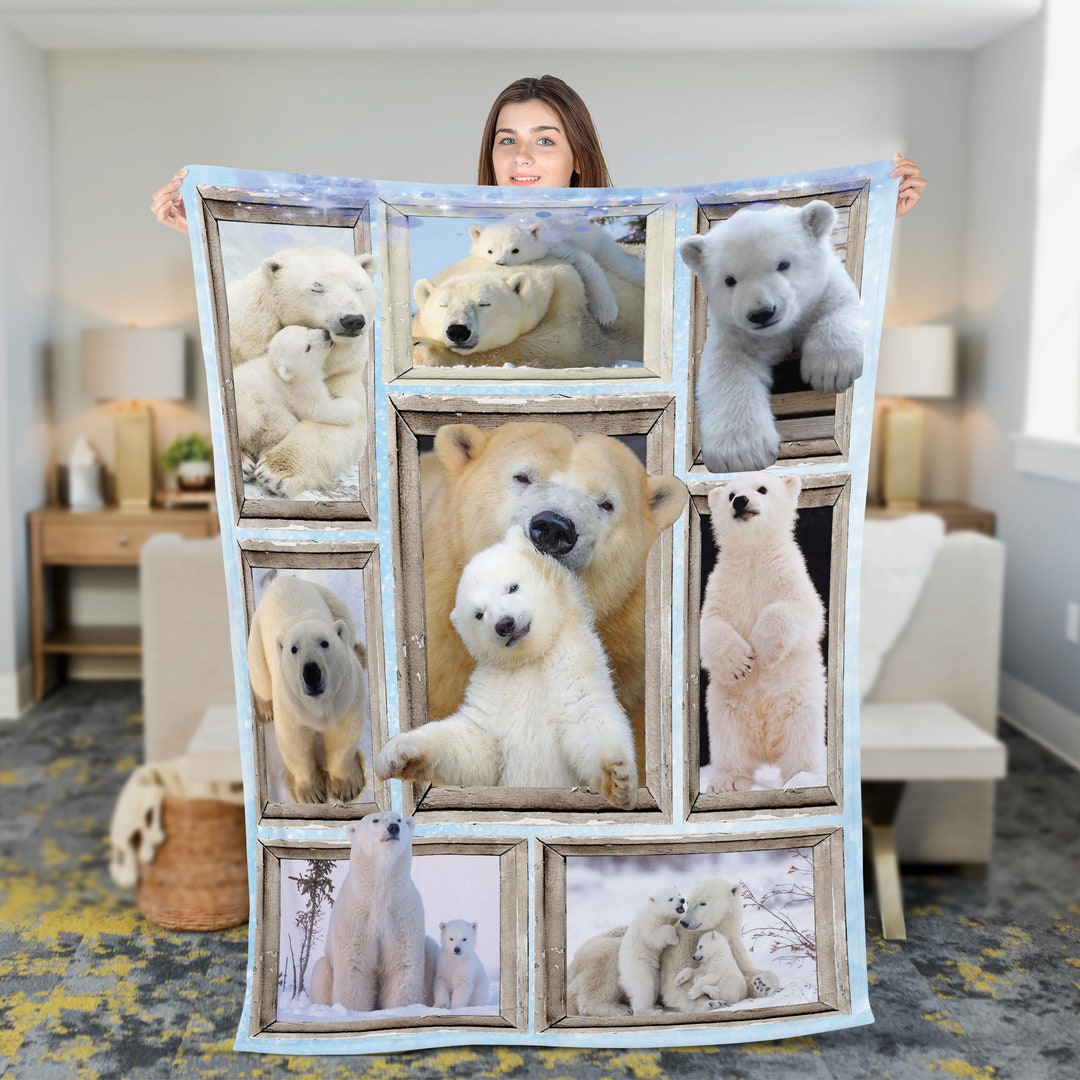 Cute Polar Bear Throw Blanket, Polar Bear Family Blanket, Gift for