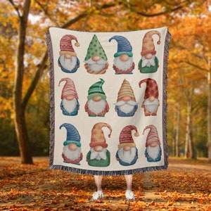 Gnomes Christmas Blanket, Woven Cotton Blanket, Wall Tapestry for Christmas, Winter Decor, Gift for Him Her Mom Dad, Cozy Christmas Decor