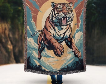 Geweven deken Tiger Leaping: retro hippie-cottagecore-deken