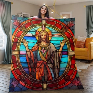 Vintage Jesus Christ Quilt Bedding set, Abstract Christmas Kito Christian Quilt Blanket, Christmas Thanksgiving Gifts, Christmas Home Decor