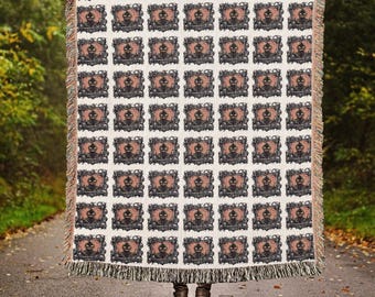 Vintage Halloween Woven Throw Blanket: Sugar Pumpkin Skull Tapestry