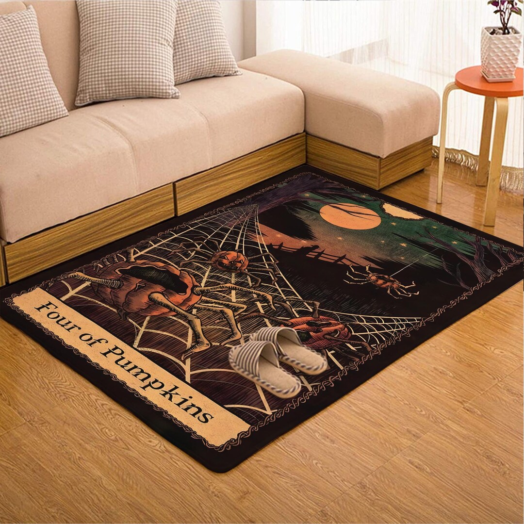 Spooky Season Four of Pumpkins Halloween Rectangle Rug, Jack-o'-lantern ...