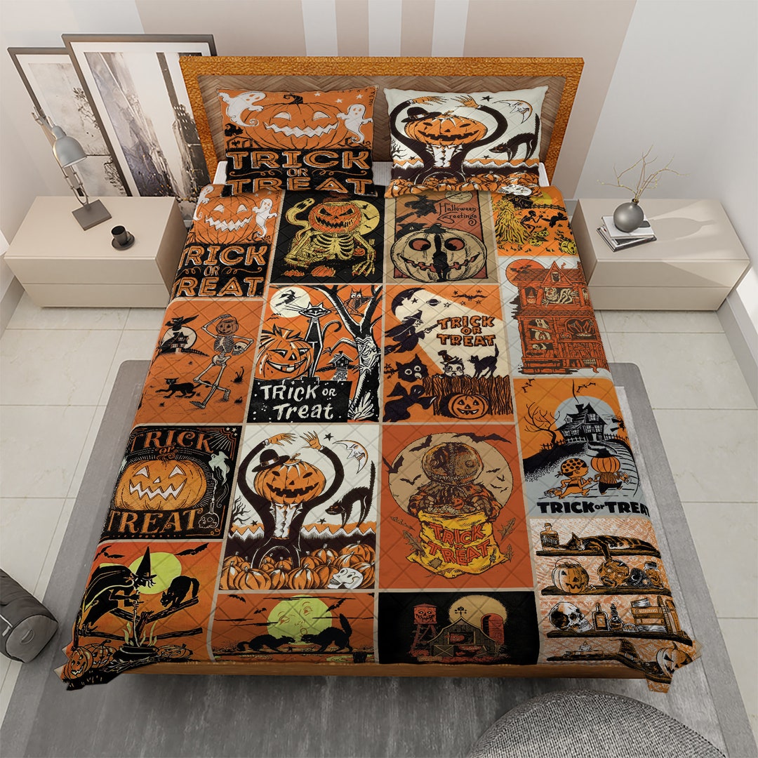 Halloween Pumpkin Pattern Print Bed Set Quilt main image 0