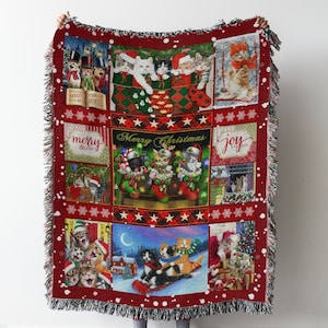 Frohe Weihnachten Katzen gewebte Decke, lustige Katzen Decke, Weihnachtsgeschenk für Katzenliebhaber, Weihnachtsdekor, Weihnachtskatzen Decke