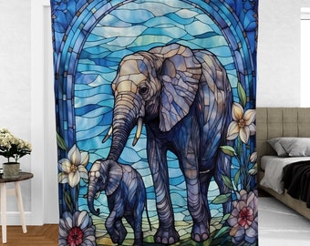 Elephant Mom and Daughter Woven Throw Blanket: Cotton Tapestry
