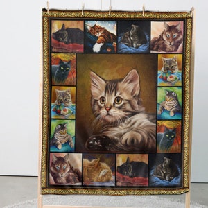 Beautiful Cat Fleece Blanket, Floral Cat Blanket, Cute Cat Blanket, Gift for Cat Lovers, Cat Gifts, Cat Decor, Cat Mom Gift, Deklew for Love