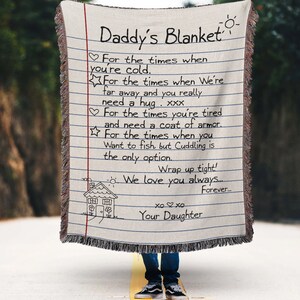 Carta de escritura personalizada para papá manta de tiro tejido, tapiz tejido de cartas personalizado, regalos personalizados del día del padre, regalo para papá