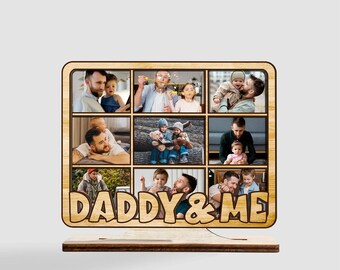 Custom Father's Day Wooden and Acrylic Plaque, Personalized Photo Daddy and Me Table Signs, Custom Father's day gift for Dad