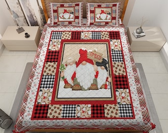 Vintage Gnomes Christmas Quilt Bedding set, Retro Timber Gnomies Quilt Blanket, Christmas Home Decoration, Christmas gifts for Gnome Lover