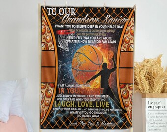 Personalized Basketball Blanket: Gift for Grandson, Polyester Throw