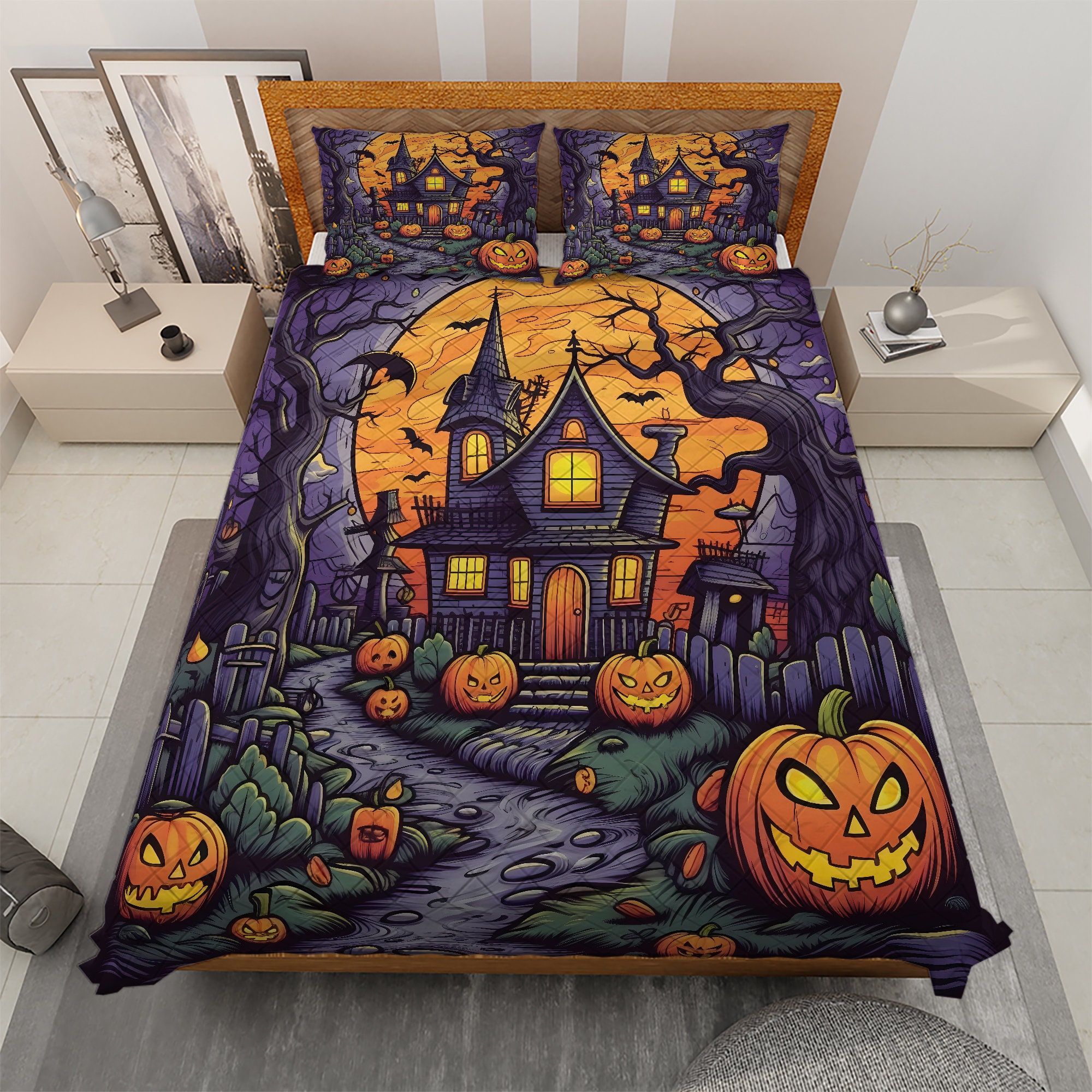 Vintage Halloween Themed Sheets Twin Size,White Spider Web Bed