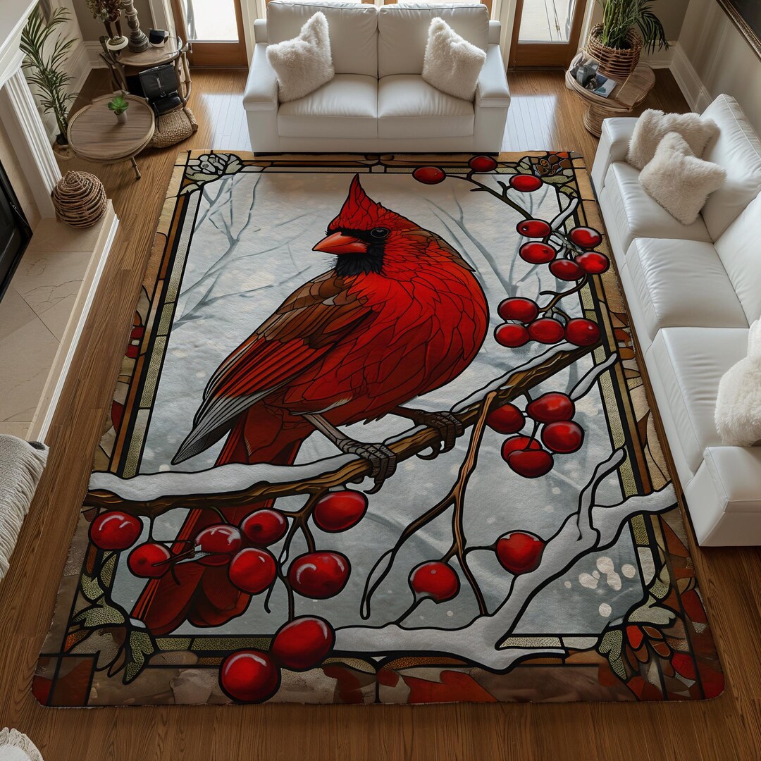 Vintage Cardinal Bird Christmas Rectangle Rug, Cardinal Bird Carpet ...