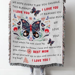 Cobertor de lance de borboleta com escrita à mão, cobertor de carta para a mãe, cobertor de dia das mães personalizado, presente de dia das mães personalizado