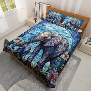 Vintage Elephant Mom and Son, Daughter Quilt Bedding Set, Abstract Wildlife Elephant Quilt Blanket, Gift for Elephant lover, Christmas Gift