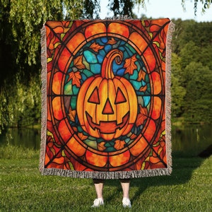 Vintage Pumpkin Throw Blanket, Retro Pumpkin Autumn Fall Woven Wall Tapestry, Halloween watching movie Woven blanket, Thanksgivings gifts