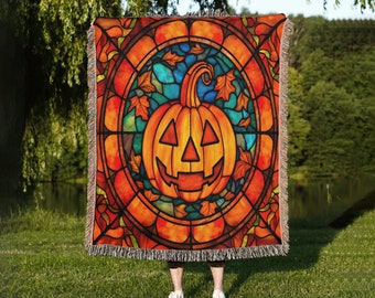 Vintage Pumpkin Woven Throw Blanket: Retro Fall Tapestry