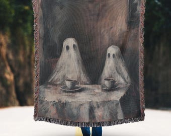 Spooky Saison Geister Paar gewebte Decke: Dark Academia Halloween Wandteppich