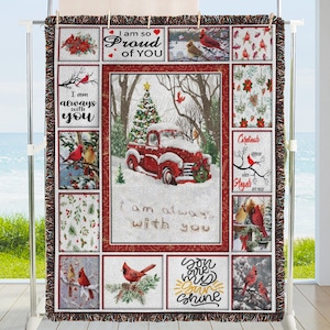 I am Always with you Christmas Woven Throw Blanket, Cardinals Car Blanket, Christmas car blanket, Christmas Cardinal blanket, Christmas gift