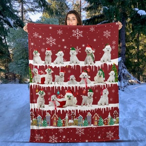 Awesome Maltese Dog with Snow Woven Throw Blanket, Cute Maltese Dogs Wall House Decoration, Christmas Gift for Maltese Dog lover