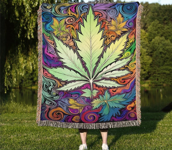 Vintage Cannabis Weed Christmas Woven Throw Blanket, Colorful