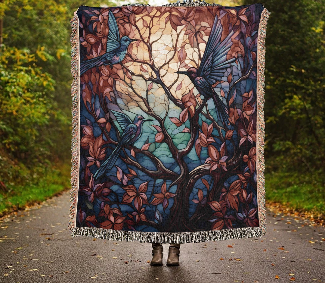 Vintage Christmas Hummingbird Woven Throw Blanket: Cottagecore Decor - Etsy