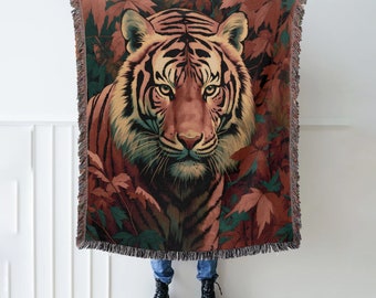 Geweven deken tijger: Autumn Wildlife, retro Cottagecore-decor