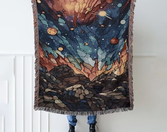 Geweven deken met sterrenhemel: Hippie Moon Art Tapestry