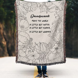Floral Grandparents Christmas Woven Throw Blanket: Soft Polyester