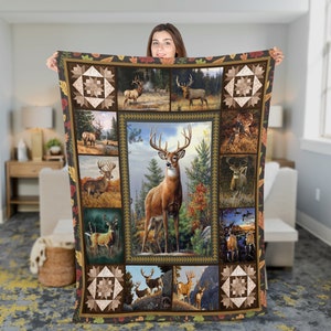 Vintage hertenjacht geweven deken, Save the Forest Wildlife deken, jachthuis wandtapijt, wanddecoratie kersthuis