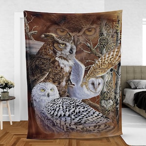Vintage Eulen Fleecedecke: Wildtiere Überwurf - Weiches Polyester