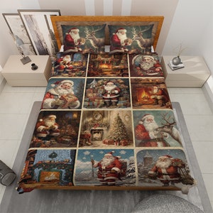 Parure de lit vintage en patchwork du père Noël : décoration d&#39;intérieur de Noël