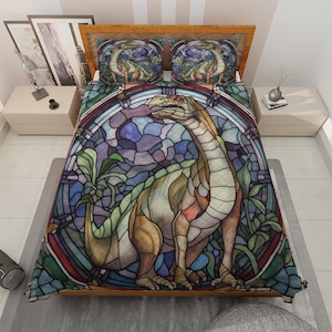 Vintage Dinosaur Christmas Quilt Bedding Set: Dinosaur Lover Gift