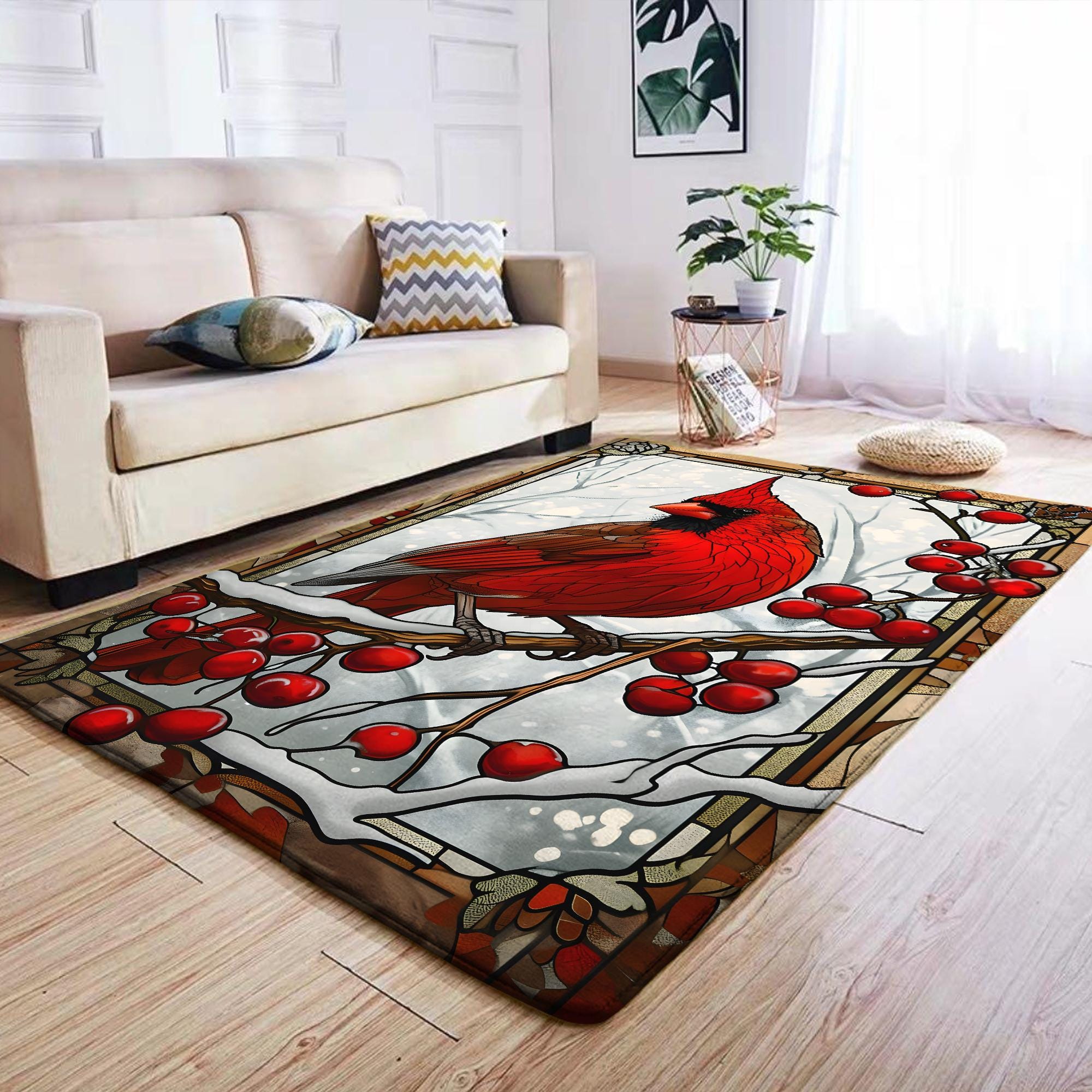 Vintage Cardinal Bird Christmas Rectangle Rug, Cardinal Bird Carpet ...