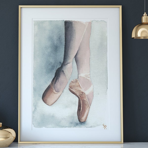 Ballet Pointe Shoes Aquarelle Imprimer | Ballerine | Sur pointes | Art de la danse