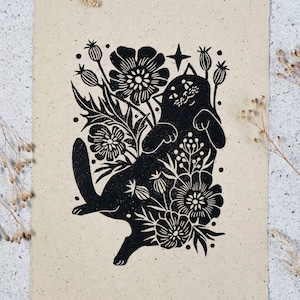 Poppy Cat - Original Linocut Print