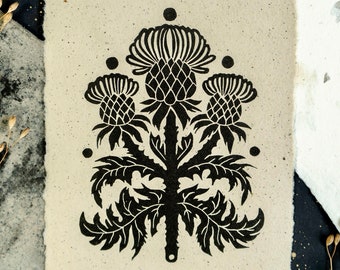 Thistle Flower Linocut Print | Original Handprinted Artwork | Vintage Style