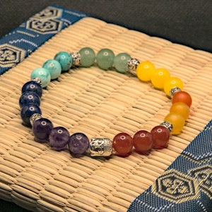 7 Chakras bracelet handcrafted in 8 mm natural beads, genuine semi-precious stones, men, women