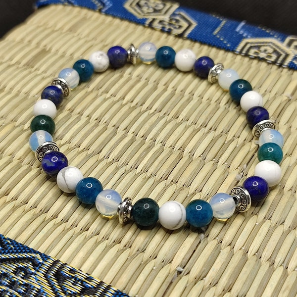 bracelet minceur , pierre pour maigrir Howlite, Apatite, Lapis lazuli , Quartz blanc, coupe faim, pierre perte de poids