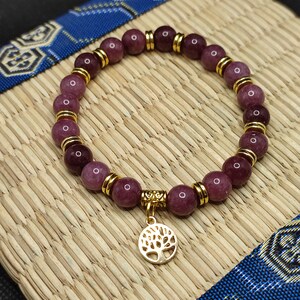 lepidolite bracelet, bracelet for sleep, soothing and anti-stress stone, golden tree of life